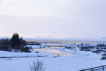 Winter in Iceland countryside Thingvellir