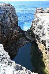 The rocky coastline of the Island of Lokrum in Dubrovik on the Adriatic sea.