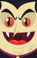 Happy Halloween. Count Dracula face avatar. Cute cartoon vampire character with big open mouth, tongue, fangs.