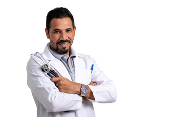 doctor holds a stethoscope, healthcare professional