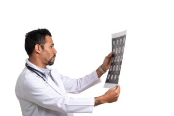 doctor holds a CT scan