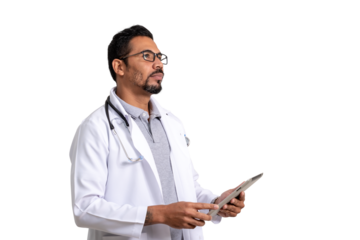 Doctor holds digital tablet. Diagnosis and modern technology, online consultation