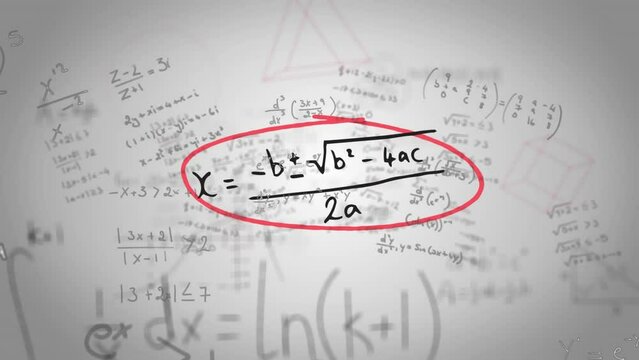 Animation of mathematical equations and geometric shapes floating over whiteboard