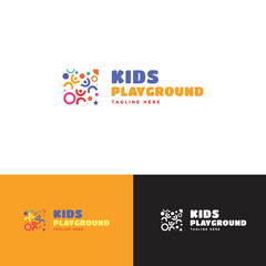 Kids Playground Abstract Human Rounded Symbol Fun Logo Template with Playful Color for Course School and Brand Product