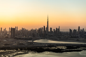 Fototapeta na wymiar Aerial sunset view Dubai building land development UAE