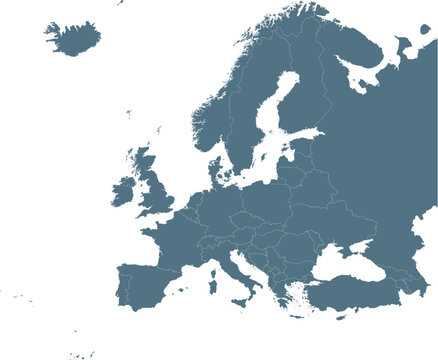 Blue Map of European continent with countries