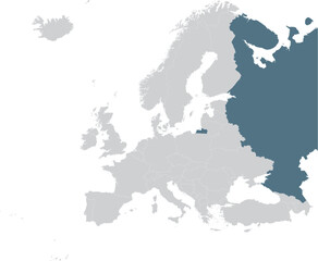 Blue Map of Russia within gray map of European continent