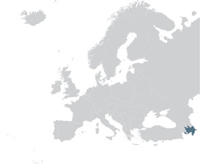 Blue Map of Azerbaijan within gray map of European continent