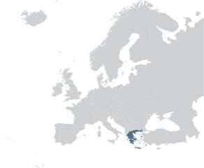 Blue Map of Greece within gray map of European continent