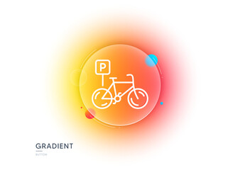 Bicycle parking line icon. Gradient blur button with glassmorphism. Bike park sign. Public transport place symbol. Transparent glass design. Bicycle parking line icon. Vector
