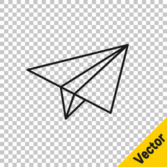 Black line Paper airplane icon isolated on transparent background. Vector