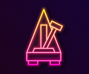 Glowing neon line Classic Metronome with pendulum in motion icon isolated on black background. Equipment of music and beat mechanism. Vector