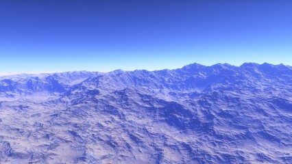 Mars like red planet, with arid landscape, rocky hills and mountains, for space exploration and science fiction backgrounds.
