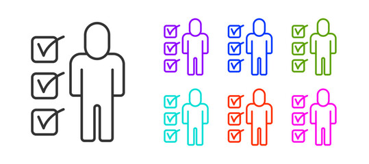 Black line Resume icon isolated on white background. CV application. Searching professional staff. Analyzing personnel resume. Set icons colorful. Vector