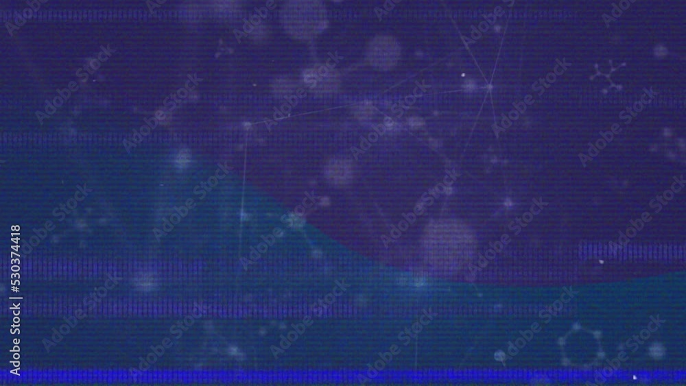 Poster animation of glitch effect over molecular structure and network of connections on blue background