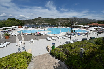 Pool area at a hotel in Croatia during Sept 2022. 