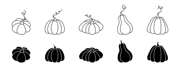 Pumpkin vector icon set. Gourd sign collection. Halloween pumpkin icon. EPS 10