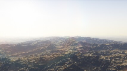 Obraz premium Mars like red planet, with arid landscape, rocky hills and mountains, for space exploration and science fiction backgrounds. 
