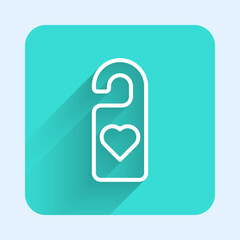 White line Please do not disturb with heart icon isolated with long shadow background. Hotel Door Hanger Tags. Green square button. Vector