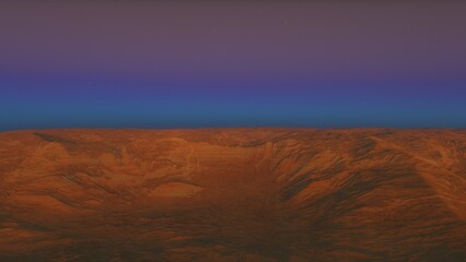 Mars like red planet, with arid landscape, rocky hills and mountains, for space exploration and science fiction backgrounds.
