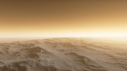 Mars like red planet, with arid landscape, rocky hills and mountains, for space exploration and science fiction backgrounds.
