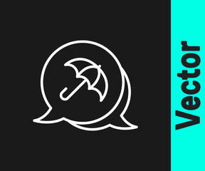 White line Umbrella icon isolated on black background. Insurance concept. Waterproof icon. Protection, safety, security concept. Vector
