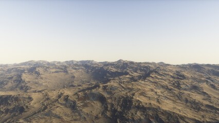 Mars like red planet, with arid landscape, rocky hills and mountains, for space exploration and science fiction backgrounds.
