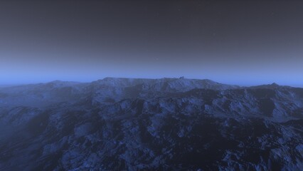 Mars like red planet, with arid landscape, rocky hills and mountains, for space exploration and science fiction backgrounds.
