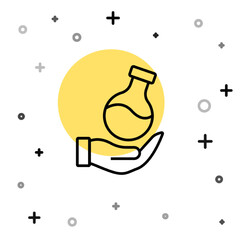 Black line Test tube and flask chemical laboratory test icon isolated on white background. Laboratory glassware sign. Random dynamic shapes. Vector