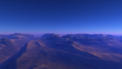 Obraz premium Mars like red planet, with arid landscape, rocky hills and mountains, for space exploration and science fiction backgrounds. 