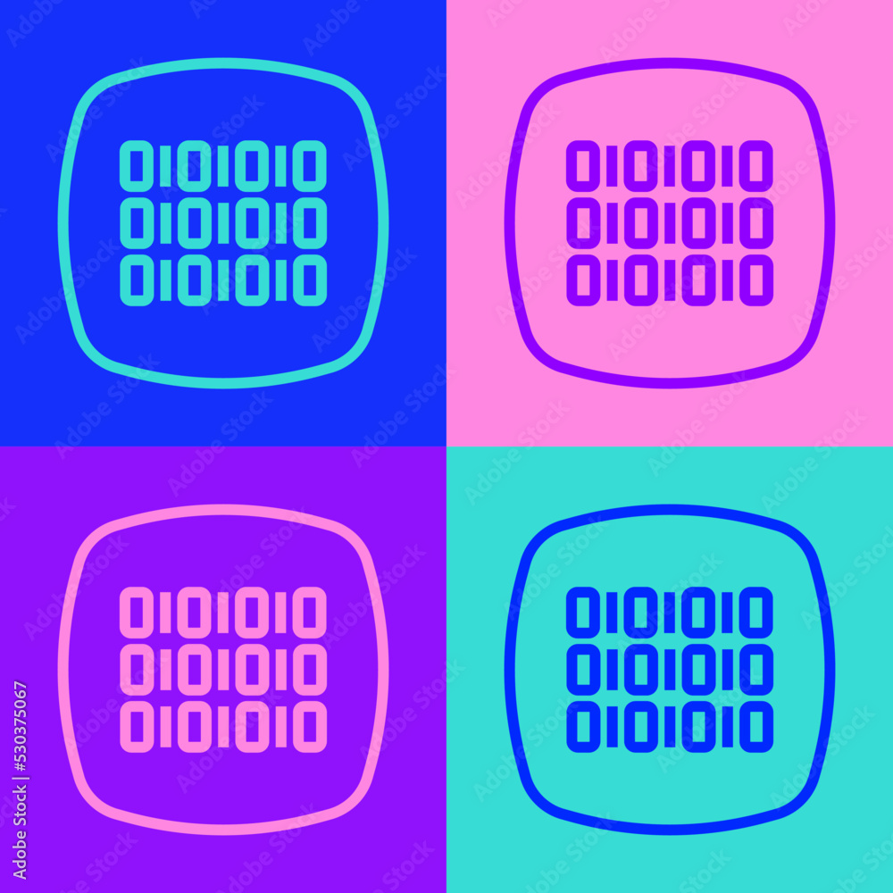 Poster pop art line binary code icon isolated on color background. vector