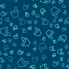 Green line Mortar and pestle icon isolated seamless pattern on blue background. Vector