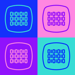 Pop art line Binary code icon isolated on color background. Vector