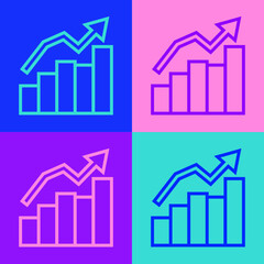 Pop art line Financial growth increase icon isolated on color background. Increasing revenue. Vector