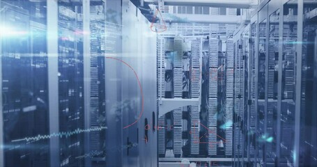 Animation of mathematical equations and data processing against computer server room - Powered by Adobe