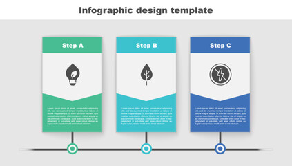 Set Light bulb with leaf, Leaf Eco symbol and No lightning. Business infographic template. Vector