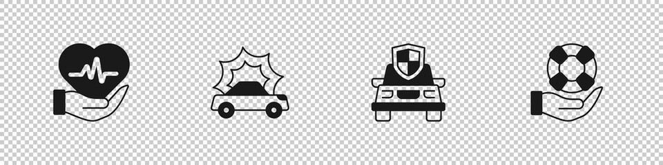 Set Life insurance, Car accident, and Lifebuoy hand icon. Vector