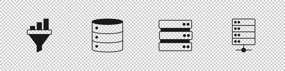 Set Sales funnel with chart, Server, and icon. Vector