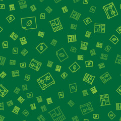 Set line Coffee poster, machine and shop on seamless pattern. Vector