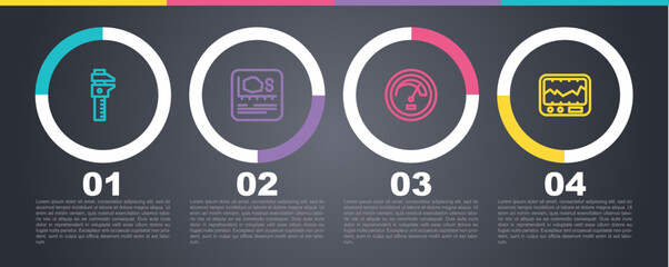 Set line Calliper or caliper and scale, Area measurement, Speedometer and Measuring instrument. Business infographic template. Vector