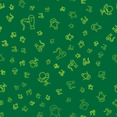 Set line Hair dryer, Barbershop chair and apron on seamless pattern. Vector