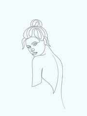 Abstract beauty face woman looking hairstyle elegant one line art drawing vector lined illustration