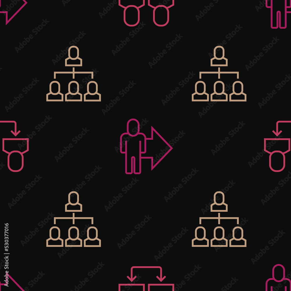 Poster Set line Exchange work, Employee hierarchy and Leader of team of executives on seamless pattern. Vector