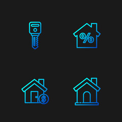 Set line House, with dollar symbol, key and percant discount. Gradient color icons. Vector