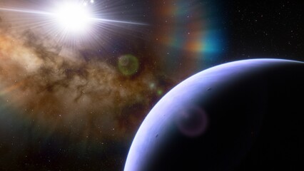 Planets and galaxy, science fiction wallpaper. Beauty of deep space. Billions of galaxy in the universe Cosmic art background 3d render
