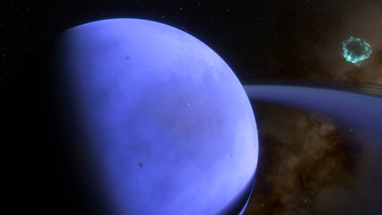 Obraz premium super-earth planet, realistic exoplanet, planet suitable for colonization, earth-like planet in far space, planets background 3d render 