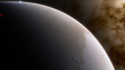Obraz premium super-earth planet, realistic exoplanet, planet suitable for colonization, earth-like planet in far space, planets background 3d render 