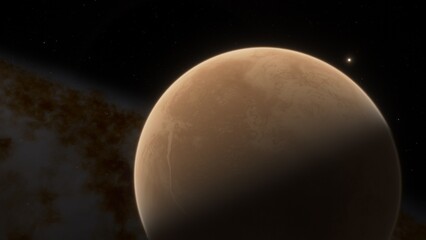super-earth planet, realistic exoplanet, planet suitable for colonization, earth-like planet in far space, planets background 3d render

