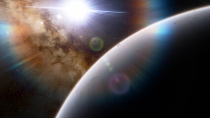 super-earth planet, realistic exoplanet, planet suitable for colonization, earth-like planet in far space, planets background 3d render
