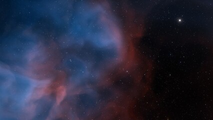 Cosmic background with a blue purple nebula and stars
